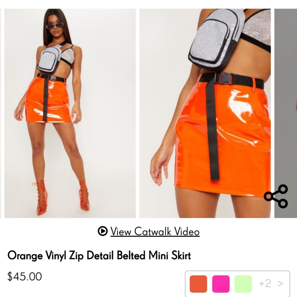 Bright orange vinyl skirt